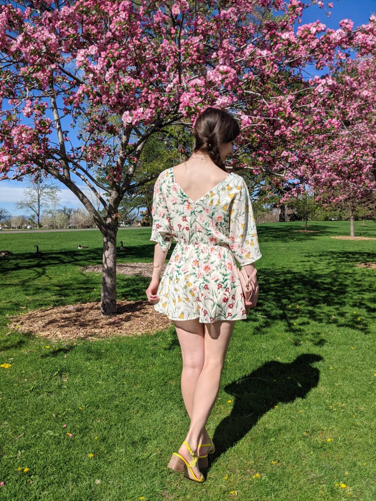 \"floral-thrifted-romper-side-braid-spring-outfit\"